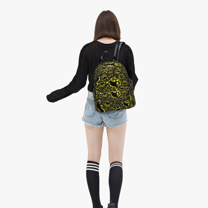 Black Yellow Mellow All Over Printed PU Backpack