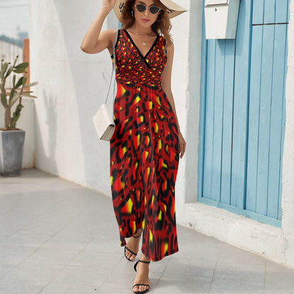 Vibrant nimal Print V-neck Sleeveless Dress