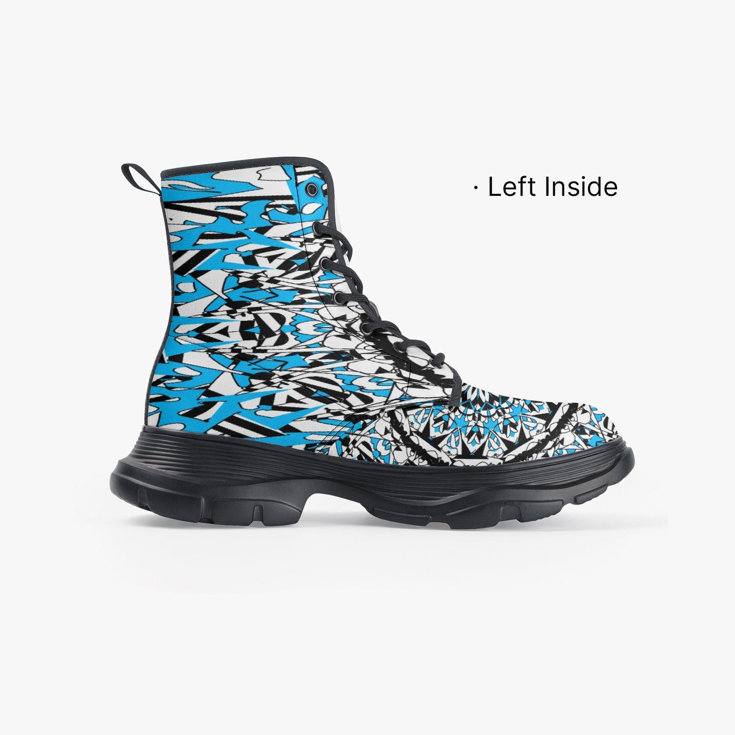 Flower Bloom In Blue Casual Leather Chunky Boots