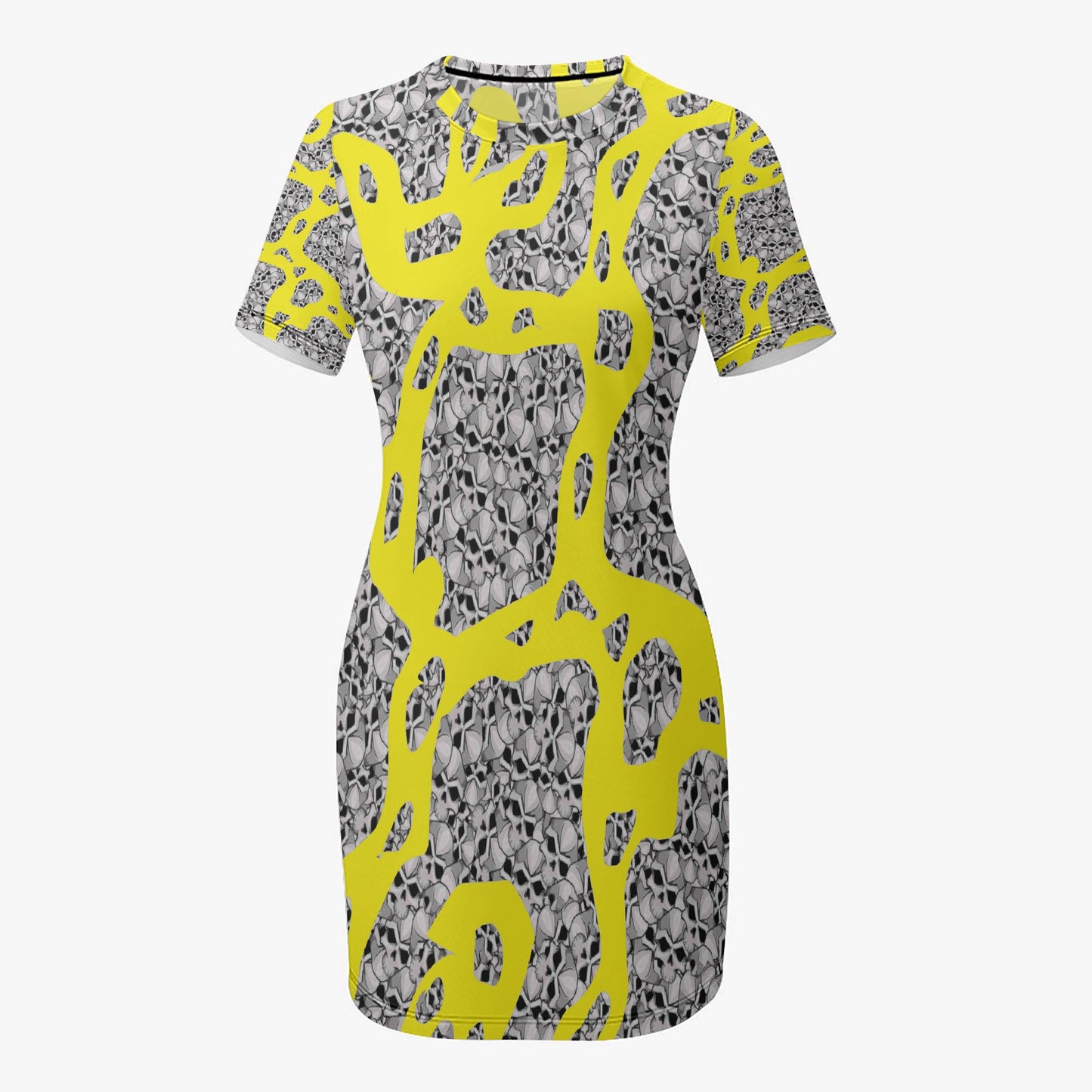 Skulls In Yellow Slim-fit Short-sleeved Dress