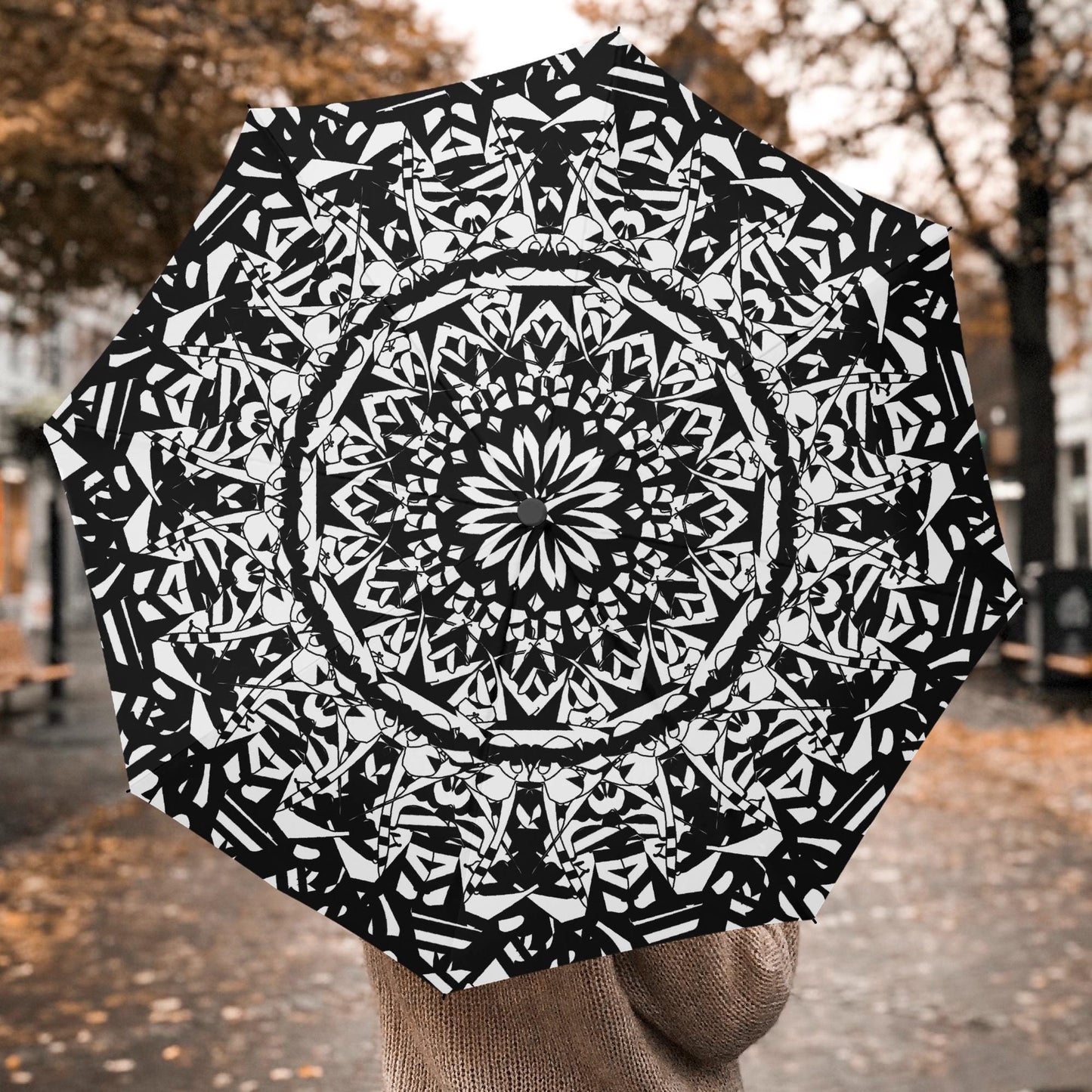 Flower Bloom In Black Automatic Folding Umbrella