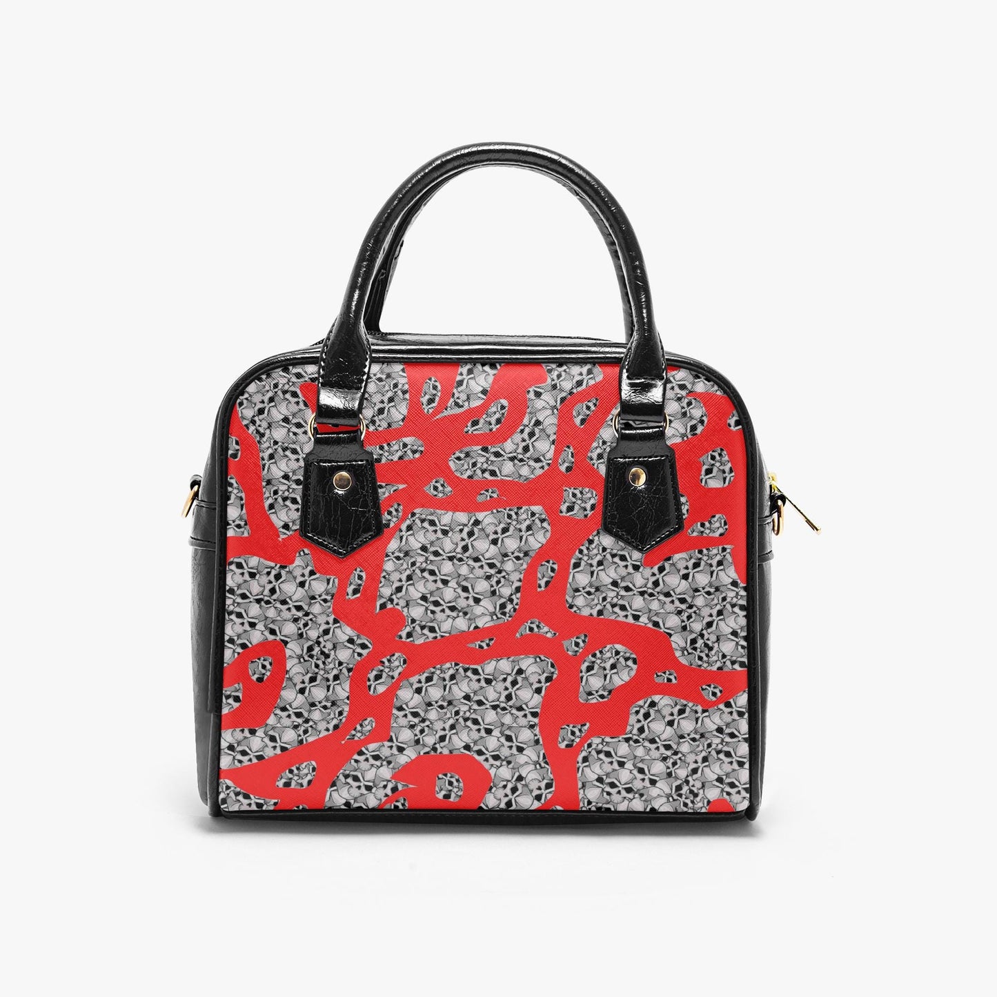 Skulls In Red Casual Leather Saddle Bag