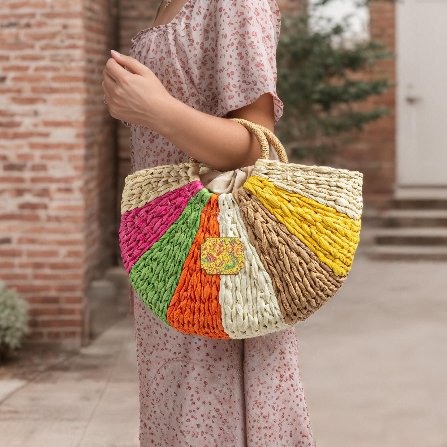Festive Fun Straw Rainbow Handbag