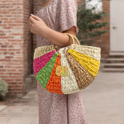 Festive Fun Straw Rainbow Handbag