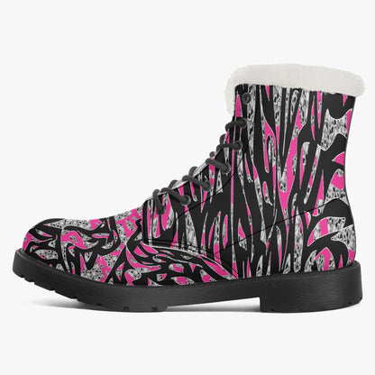 Skullfetti Faux Fur Leather Boots