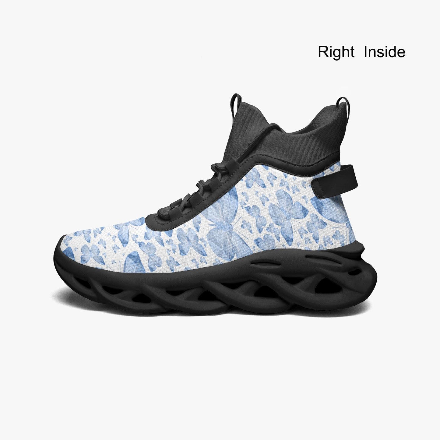 Blue Butterflies In White High-top Bounce Mesh Knit Sneakers