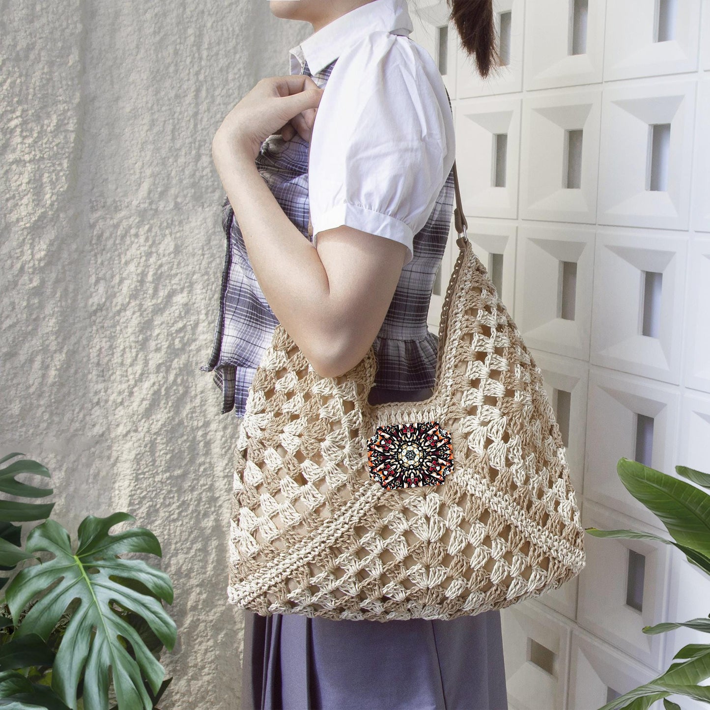 HeavenIy Peace Crochet Straw Bag