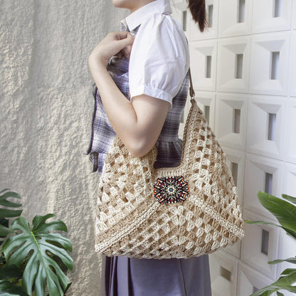 HeavenIy Peace Crochet Straw Bag