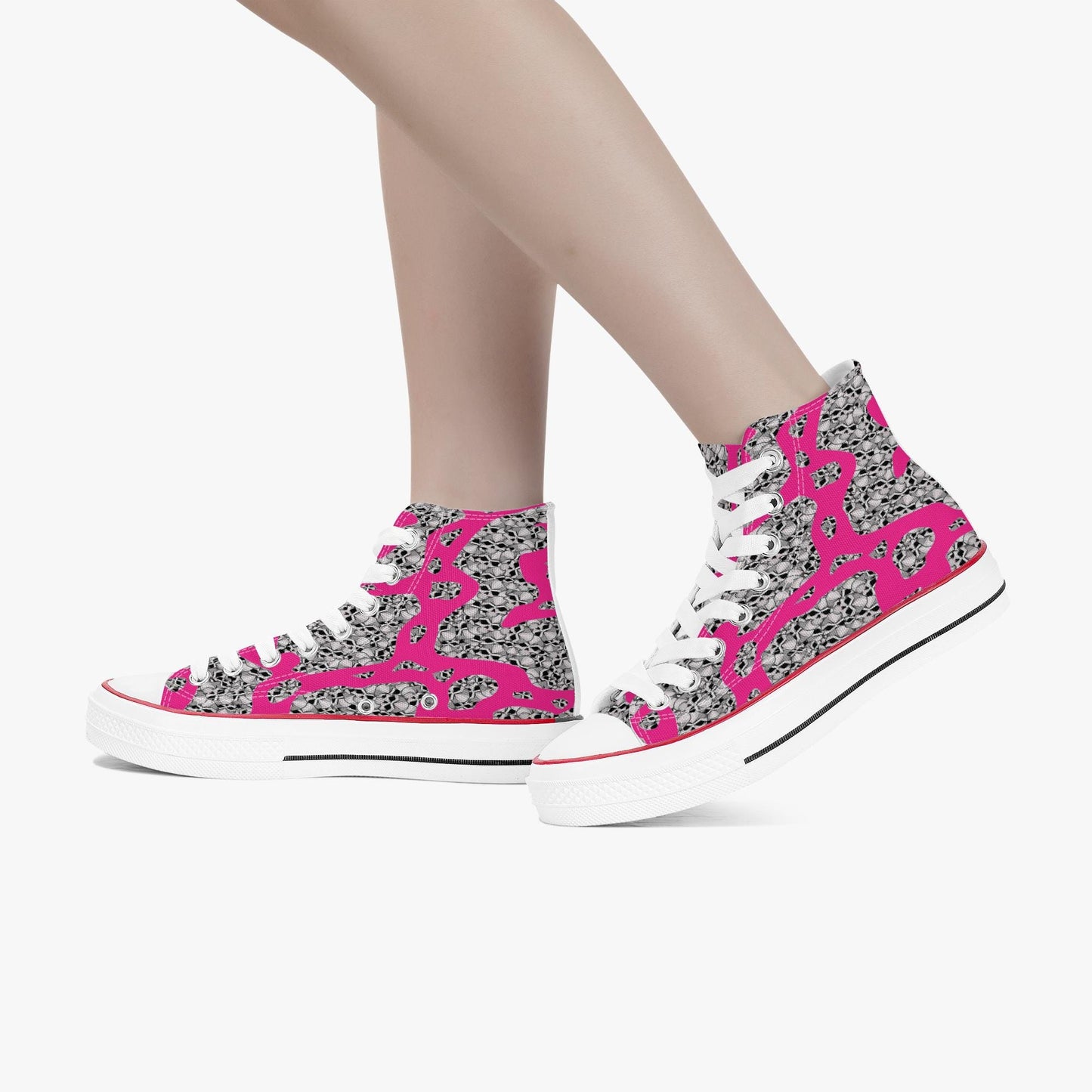 Skulls In Pink High-Top Canvas Shoes - White