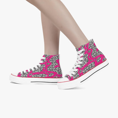 Skulls In Pink High-Top Canvas Shoes - White