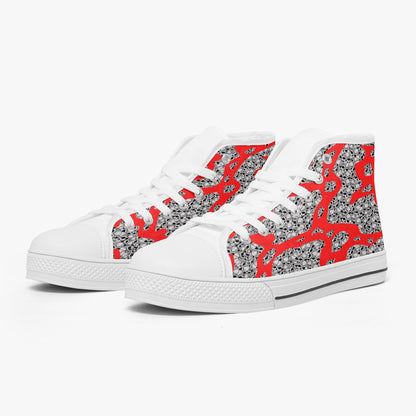 Skulls In Red Classic High-Top Canvas Shoes - White/Black