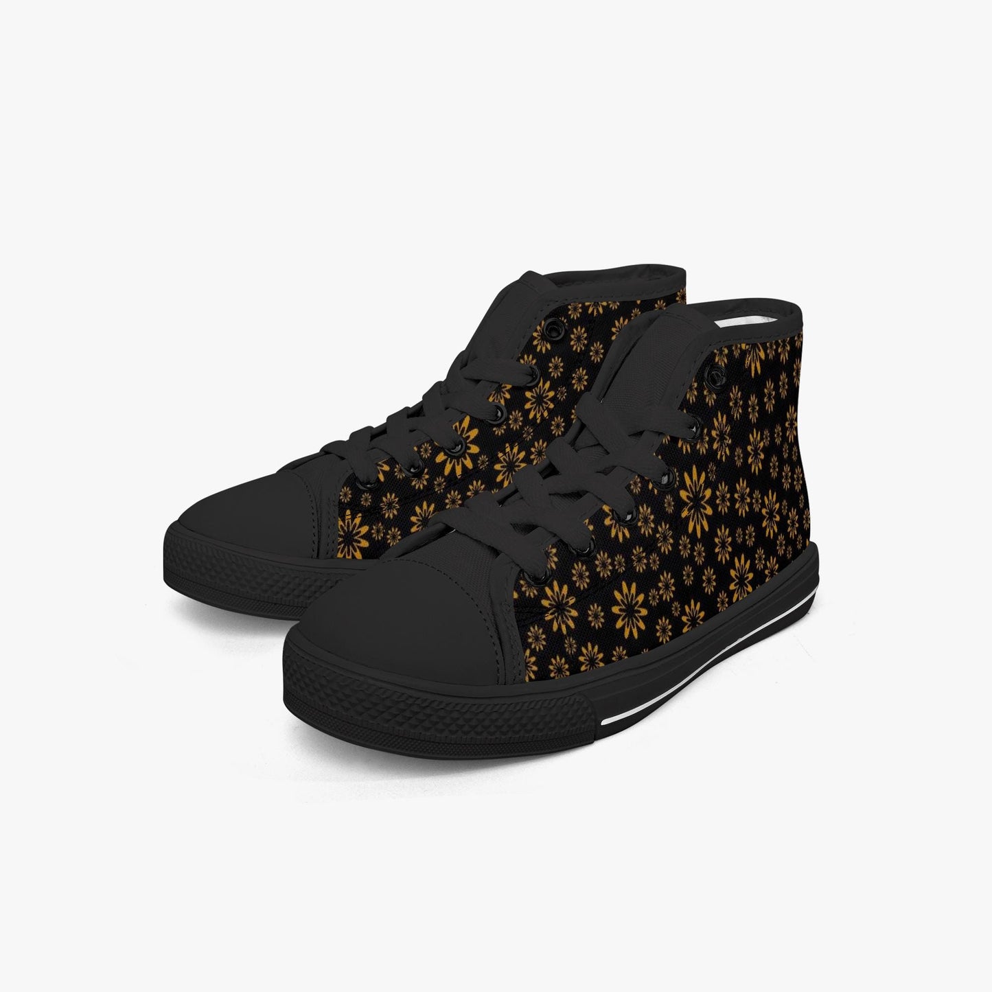 Flower Boomtelyah Kid’s High-Top Canvas Shoes-Black