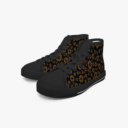 Flower Boomtelyah Kid’s High-Top Canvas Shoes-Black
