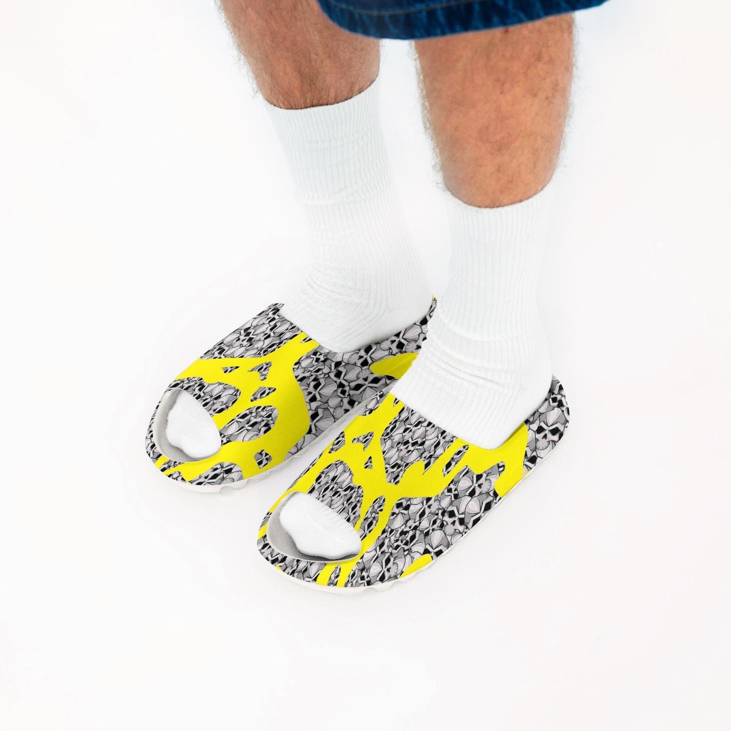 Skulls In Yellow AOP Slides