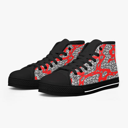 Skulls In Red Classic High-Top Canvas Shoes - White/Black