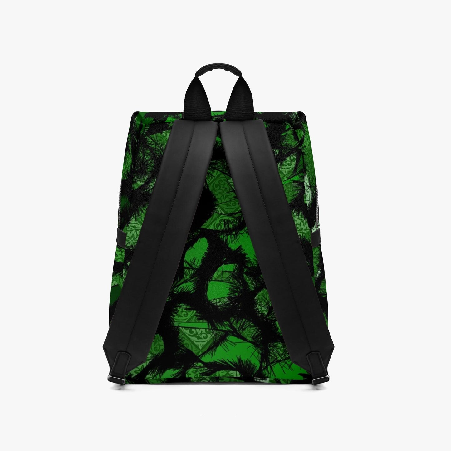 Green Fur Like Zipper-up Leather Backpack
