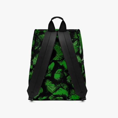 Green Fur Like Zipper-up Leather Backpack
