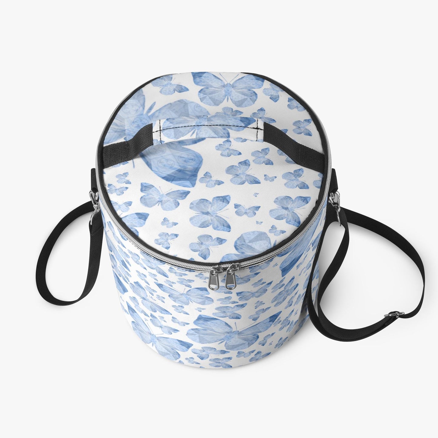 Blue Butterflies In White Round  Insulated Bags