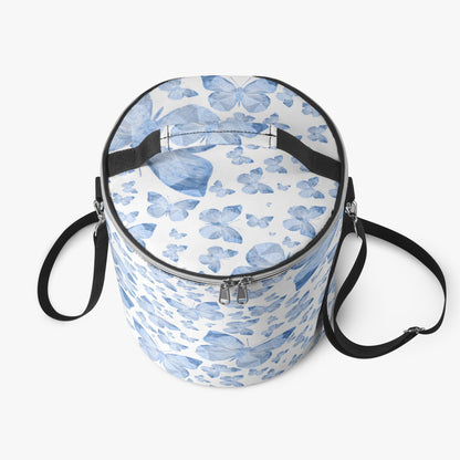 Blue Butterflies In White Round  Insulated Bags