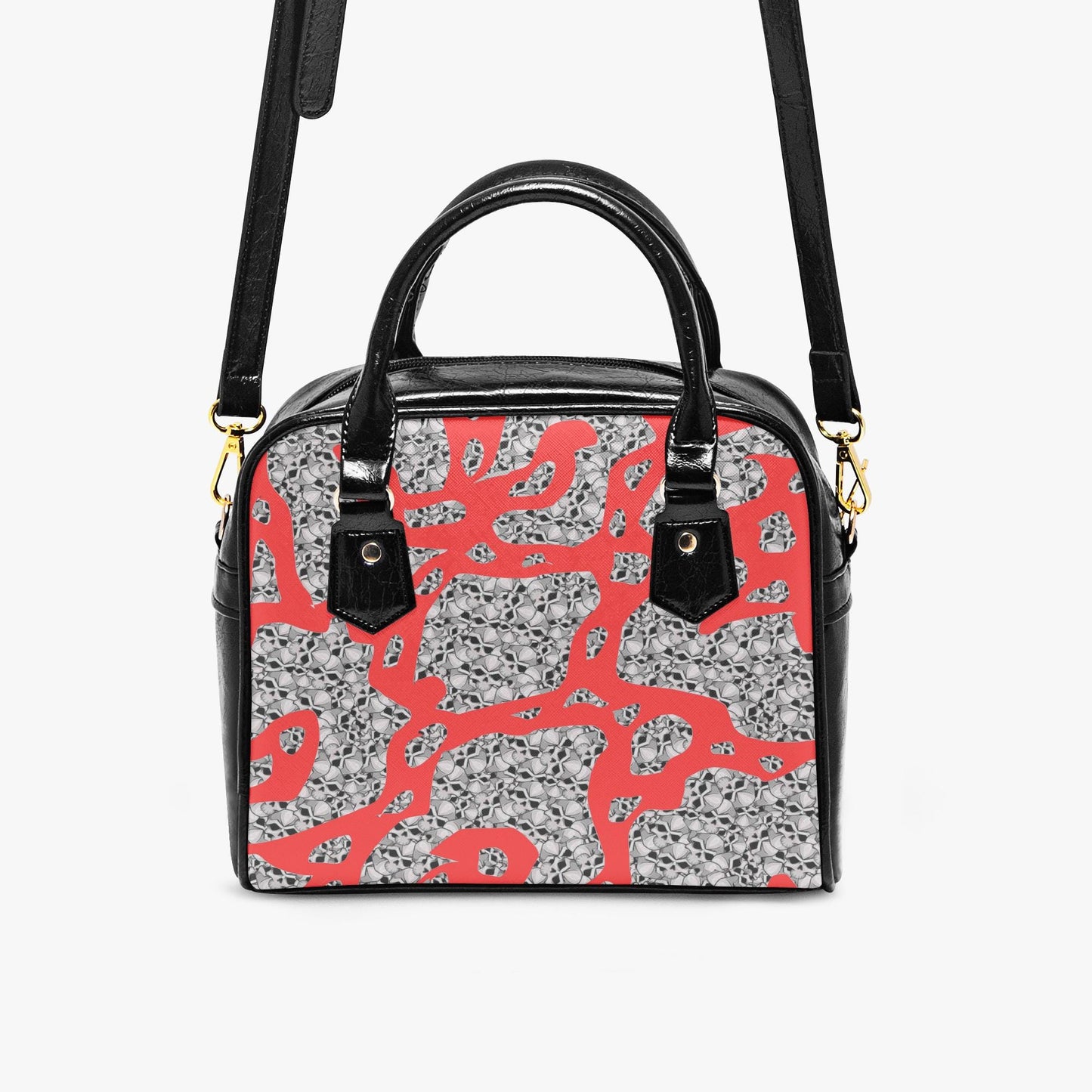 Skulls In Red Casual Leather Saddle Bag