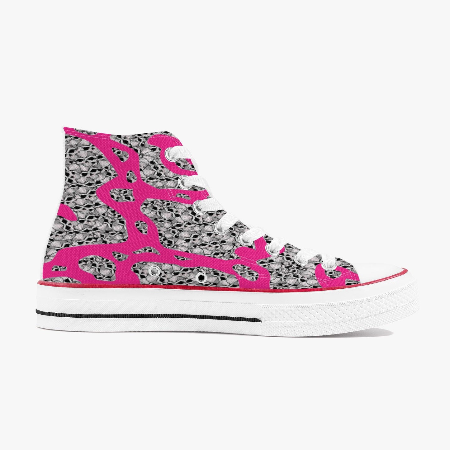 Skulls In Pink High-Top Canvas Shoes - White