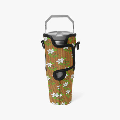 Floral In Plaid Tumbler Sleeve with Phone Holder