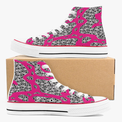 Skulls In Pink High-Top Canvas Shoes - White
