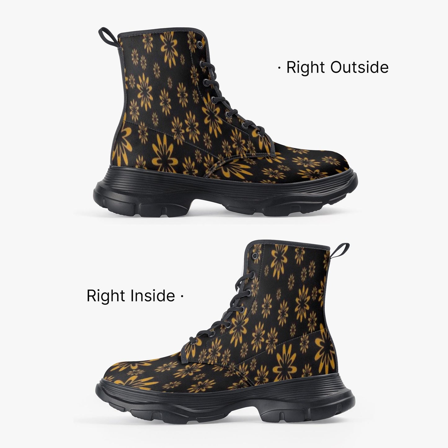 Flower Boomtelyah Casual Leather Chunky Boots