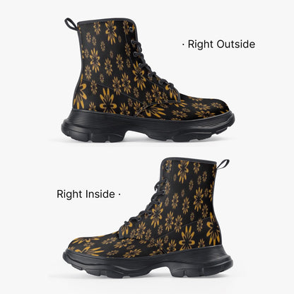 Flower Boomtelyah Casual Leather Chunky Boots