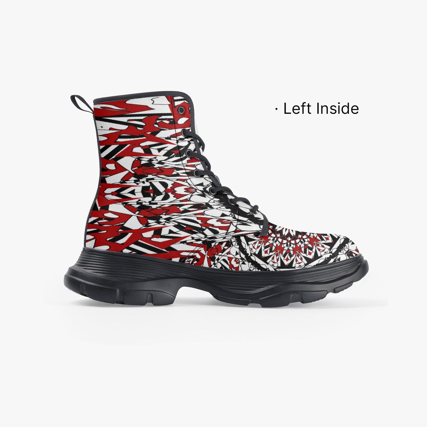 Flower Bloom  In Red Casual Leather Chunky Boots
