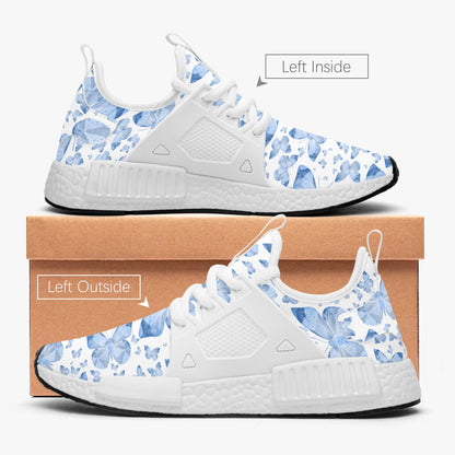 Blue Butterflies In White Lightweight Athletic Sneakers - Backstay Printable