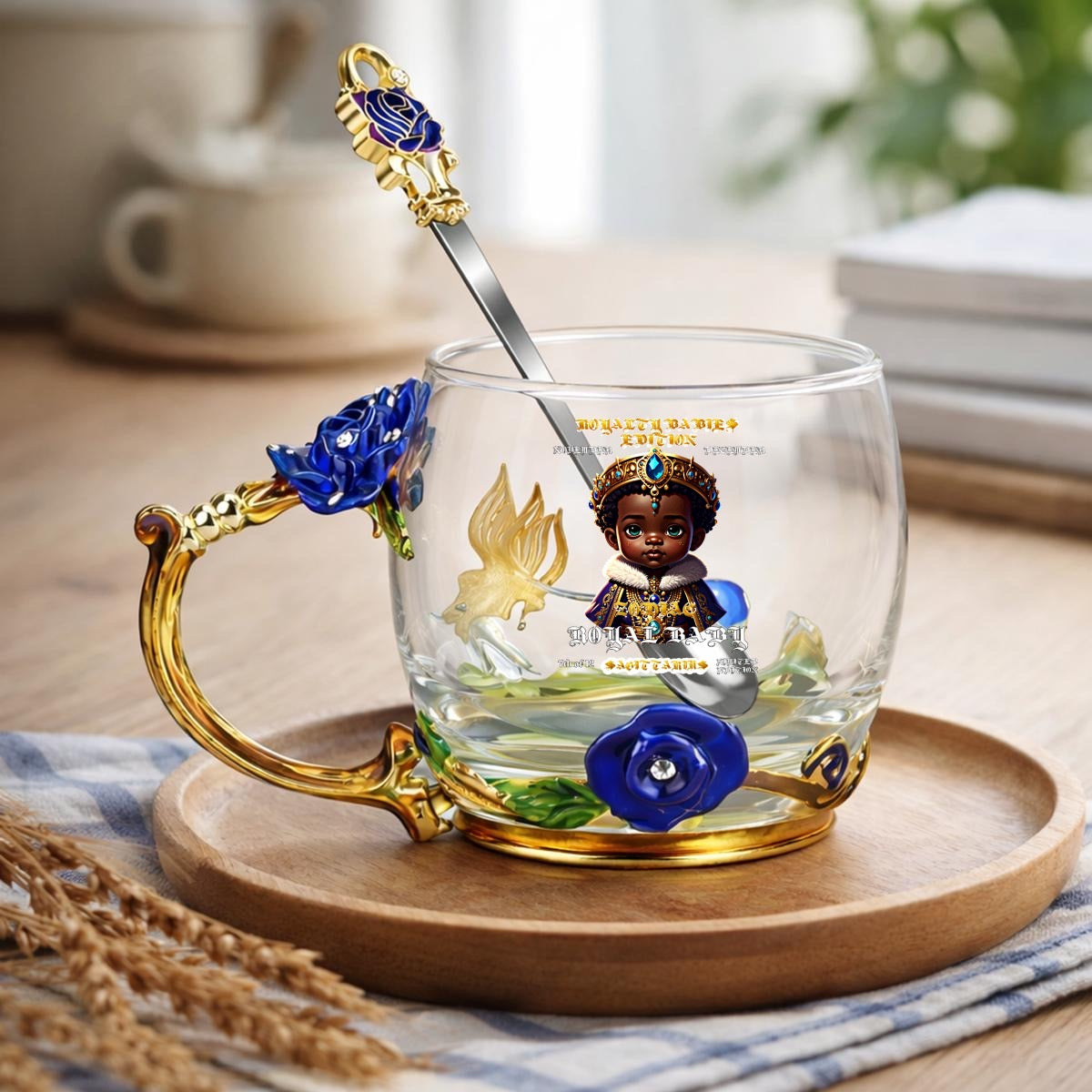 SAGITTARIUS 12OZ Enamel Floral Glass Mug With Spoon