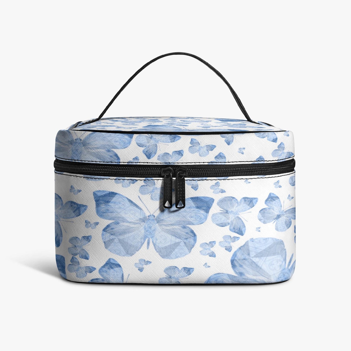 Blue Butterflies In White Travel Makeup Bag