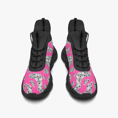 Skulls In Pink High-top Bounce Mesh Knit Sneakers