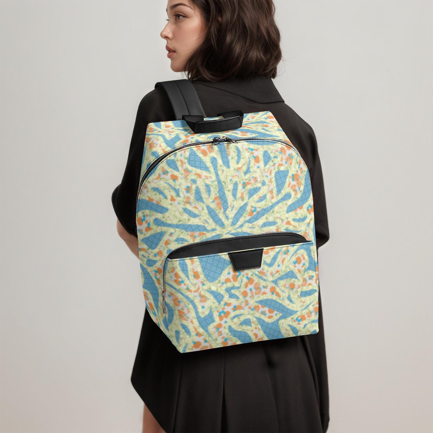 Green & Blue Zipper-up Leather Backpack