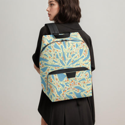 Green & Blue Zipper-up Leather Backpack