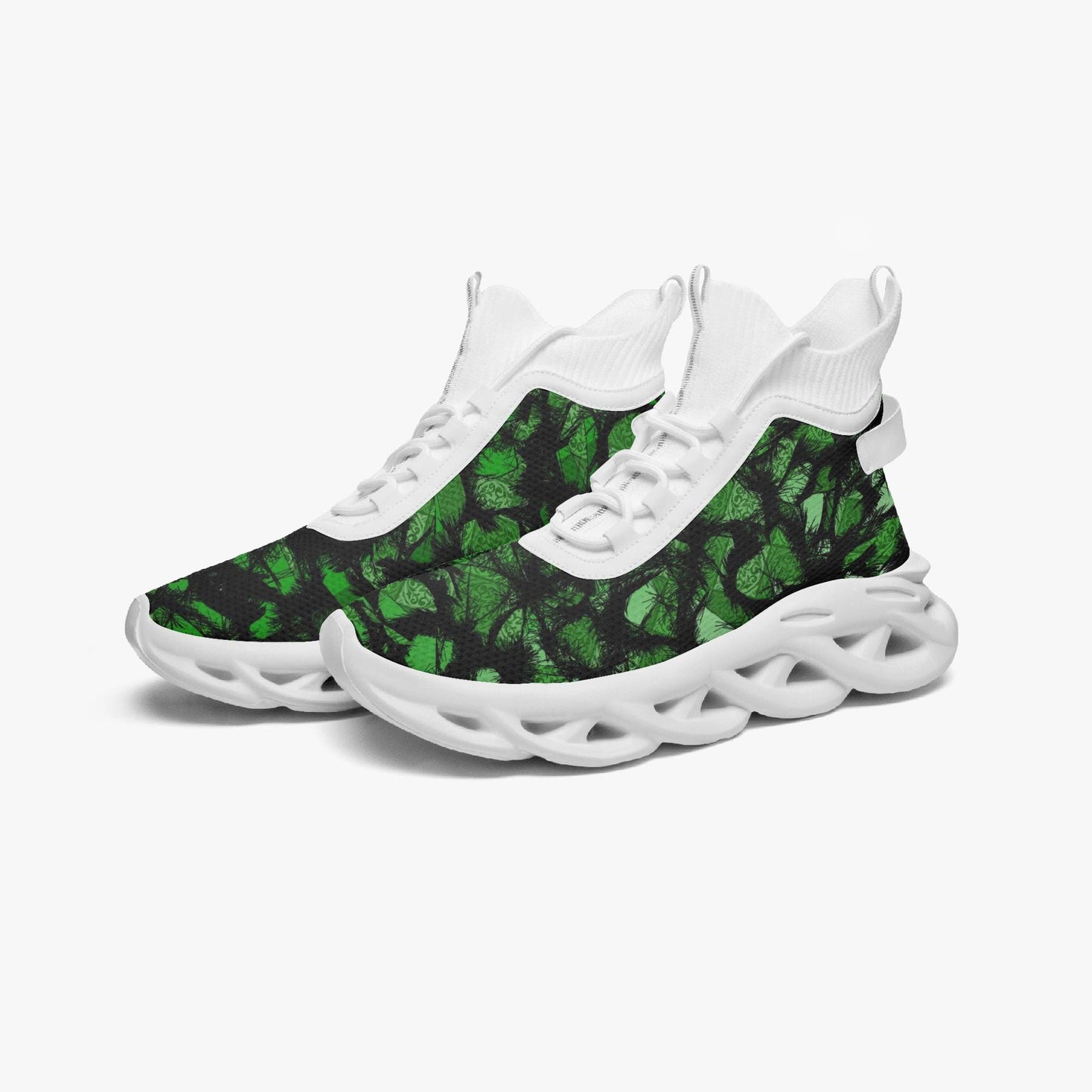 Green Fur Like  High-top Bounce Mesh Knit Sneakers