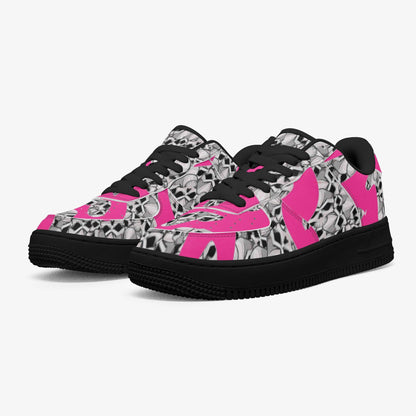 Skulls In Black Low-Top Leather Sports Sneakers - Black Sole