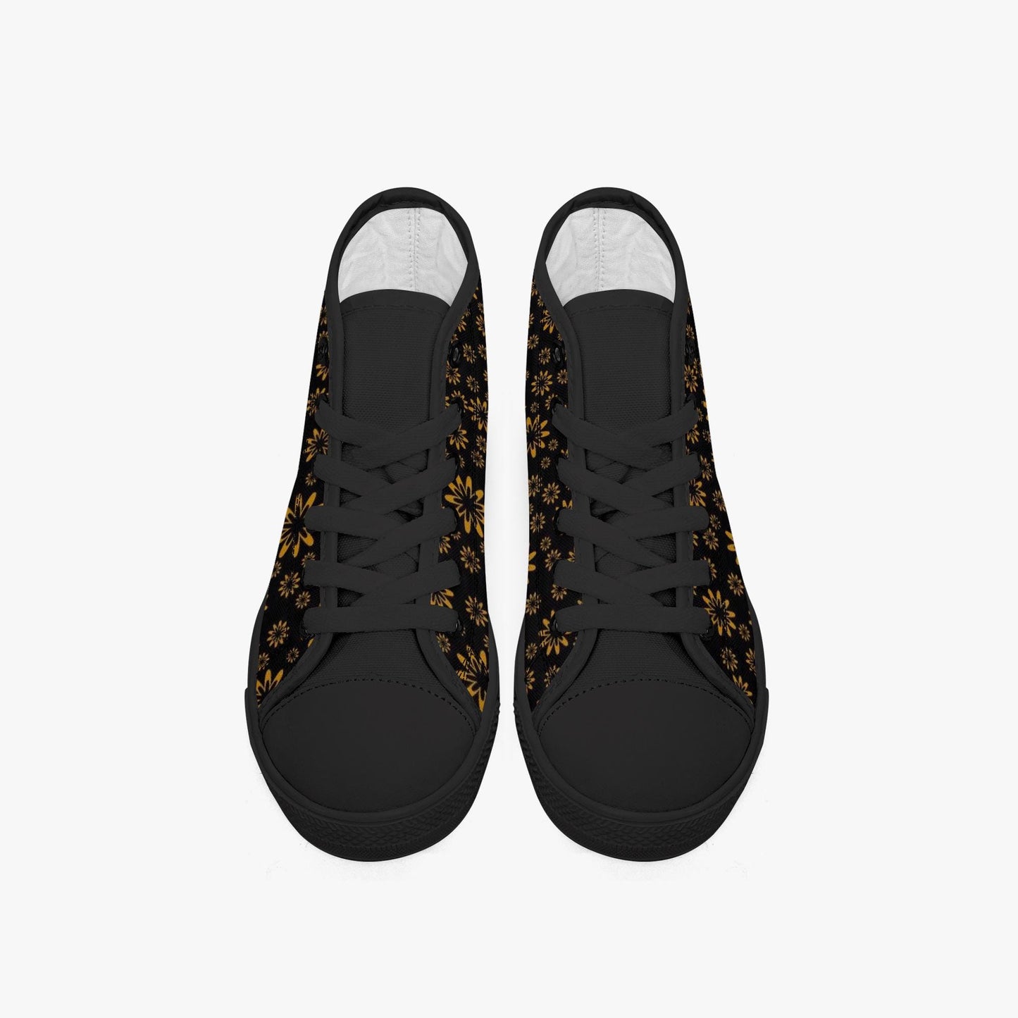 Flower Boomtelyah Kid’s High-Top Canvas Shoes-Black