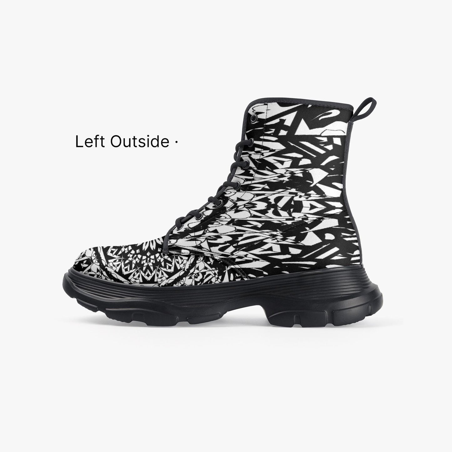 Flower Bloom In Black Casual Leather Chunky Boots