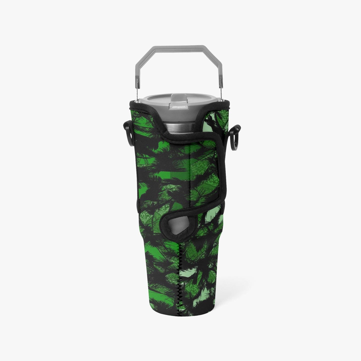 Green Furry Like Camouflage Tumbler Sleeve with Phone Holder