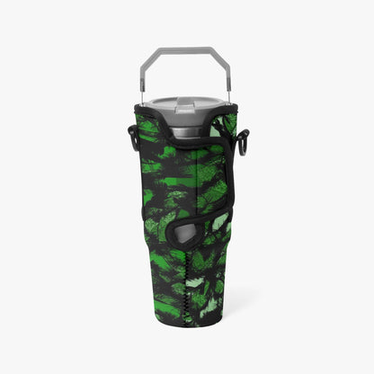 Green Furry Like Camouflage Tumbler Sleeve with Phone Holder