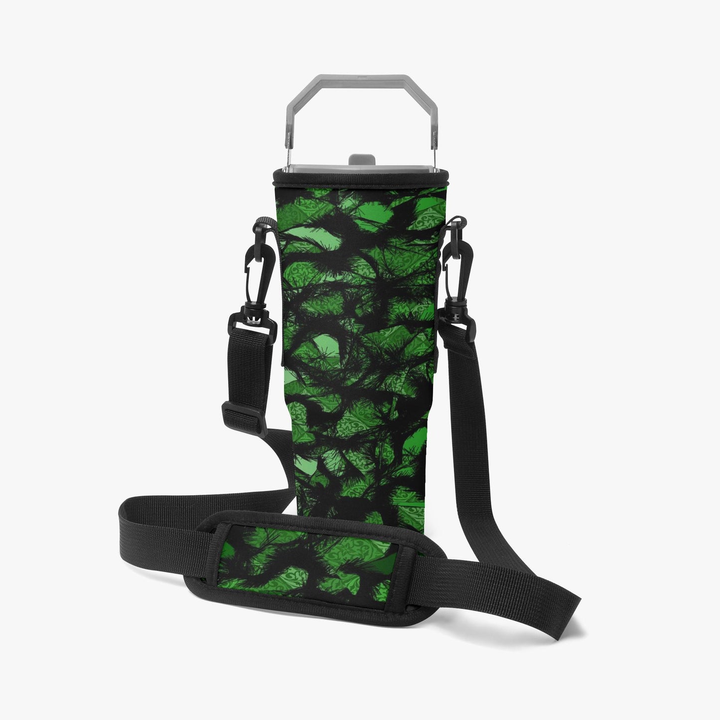 Green Furry Like Camouflage Tumbler Sleeve with Phone Holder