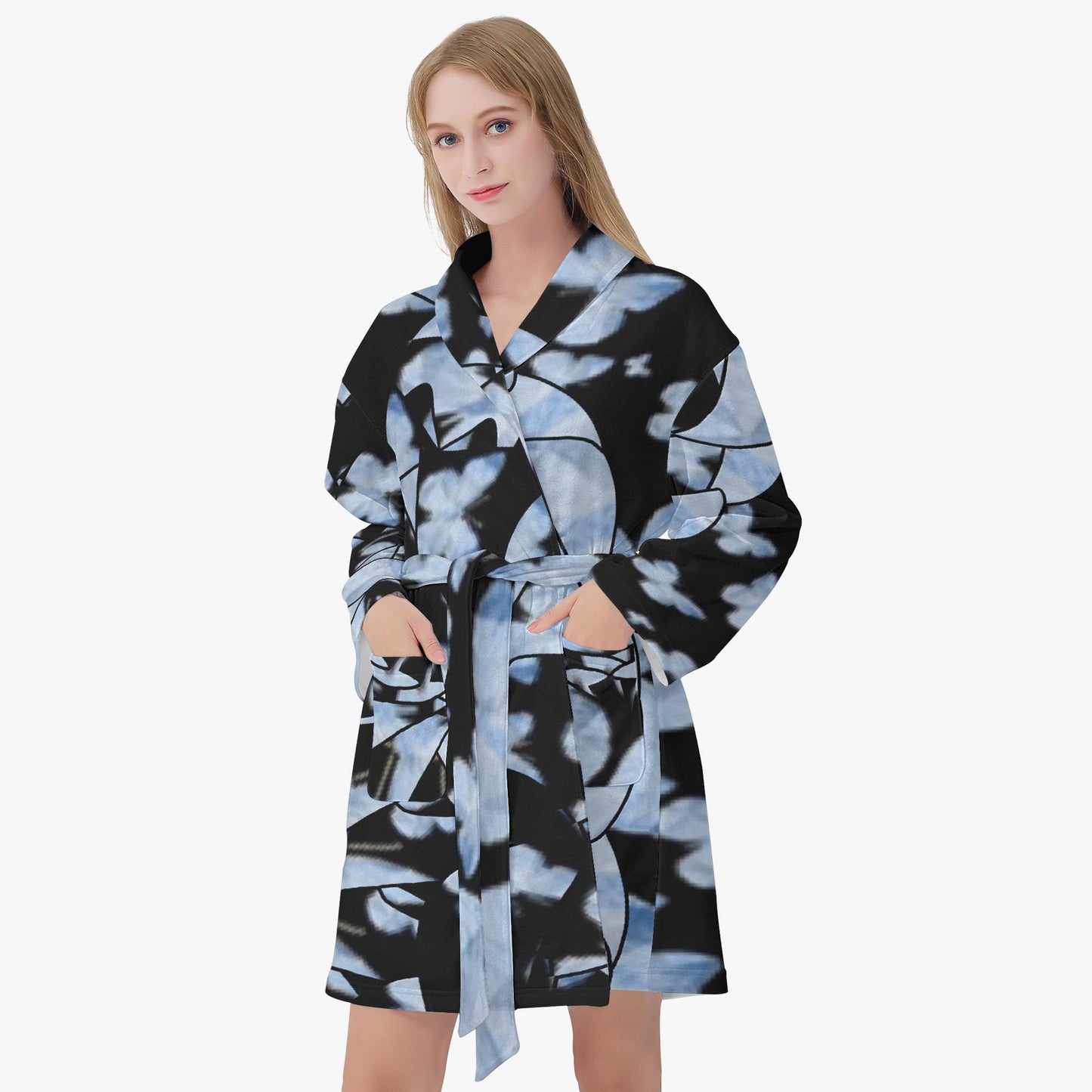 Butterfly Effect In Black Women's Loose-fitting Bathrobe