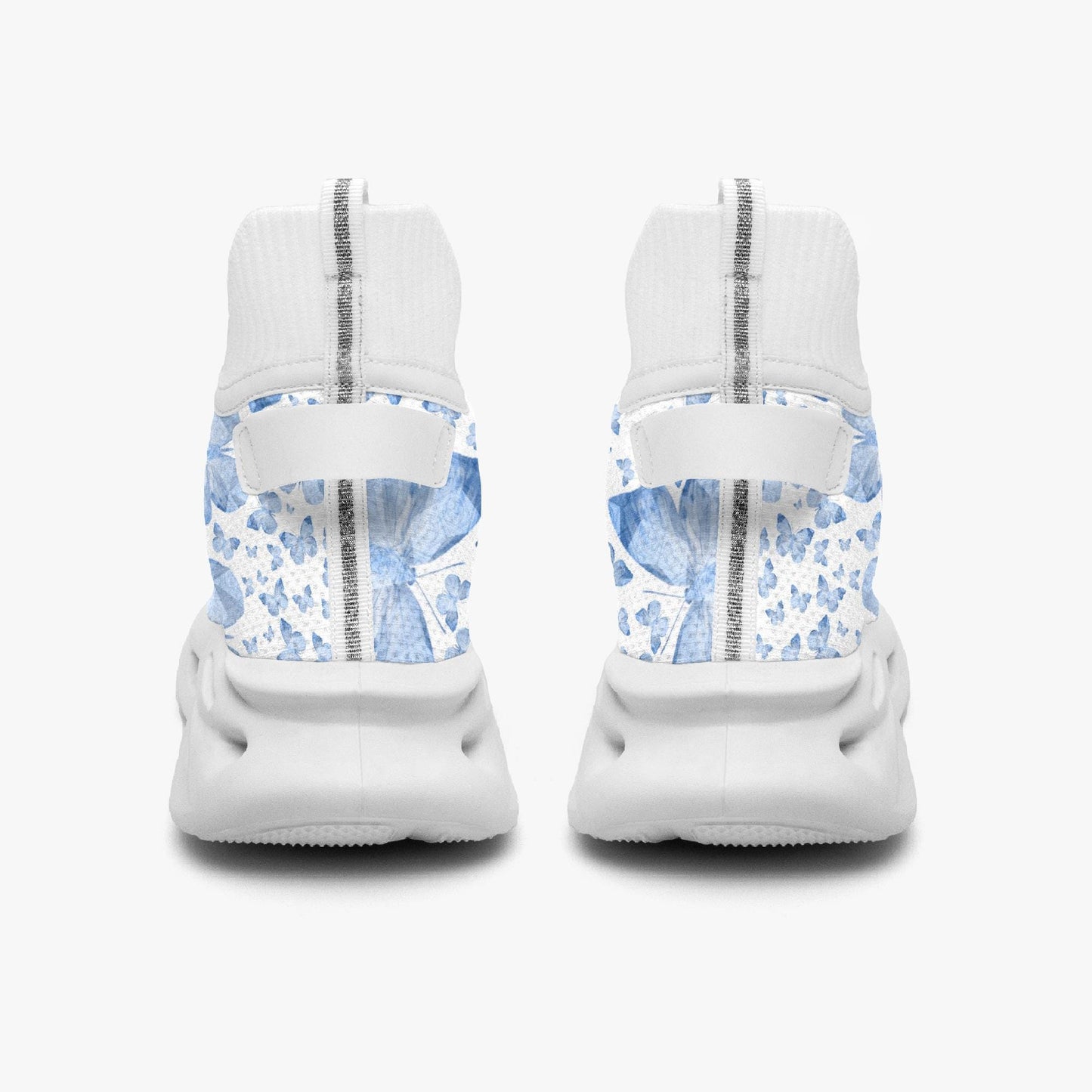 Blue Butterflies In White High-top Bounce Mesh Knit Sneakers