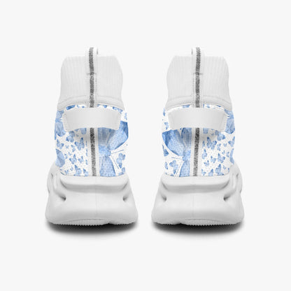 Blue Butterflies In White High-top Bounce Mesh Knit Sneakers