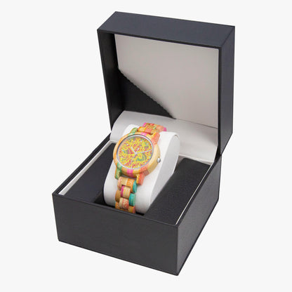 Festive Fun Camouflage Wooden Watch - Green&Pink