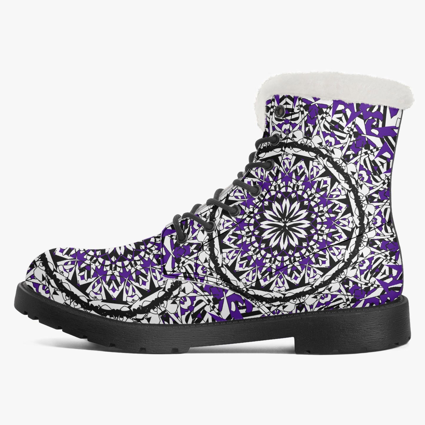 Flower Bloom In Purple Faux Fur Leather Boots