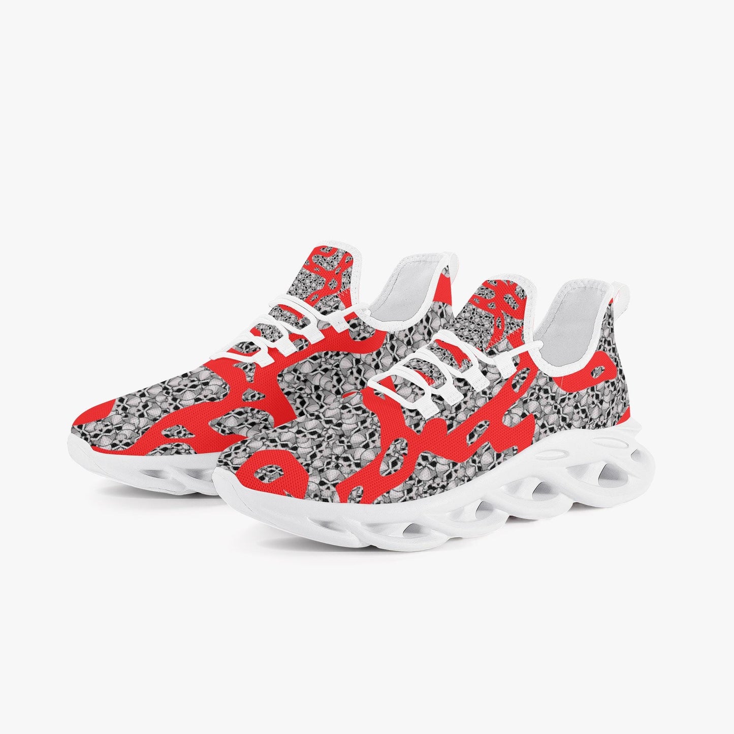 Skulls In Red Bounce Mesh Knit Sneakers - White