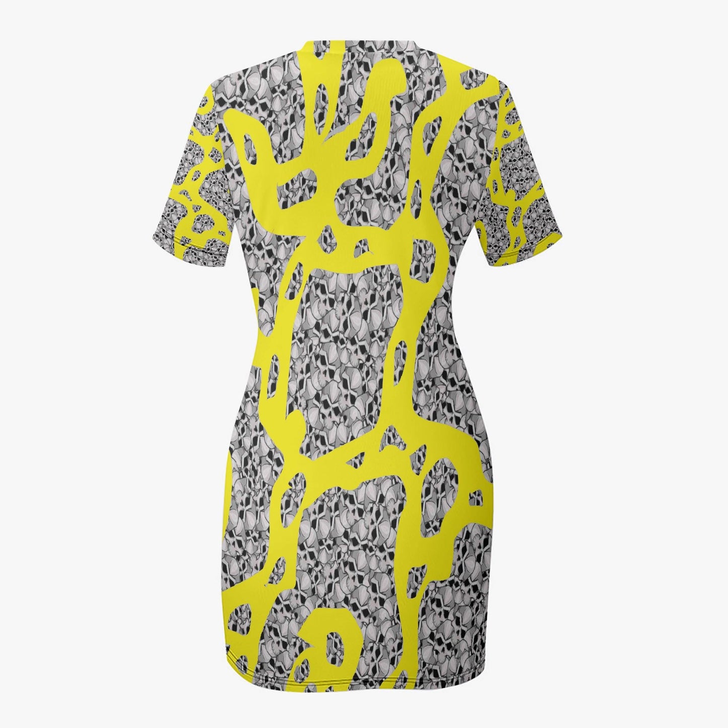 Skulls In Yellow Slim-fit Short-sleeved Dress